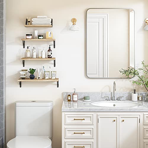 YGEOMER Estantes Flotantes, Estantes de Madera Rústica, 4 Juegos de Estantes de Pared para Decoración de Baño, Dormitorio, Sala de Estar y Plantas (Negro Carbonizado)