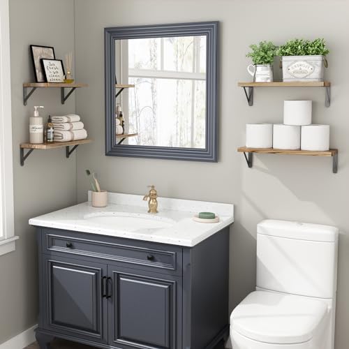 YGEOMER Estantes Flotantes, Estantes de Madera Rústica, 4 Juegos de Estantes de Pared para Decoración de Baño, Dormitorio, Sala de Estar y Plantas (Negro Carbonizado)