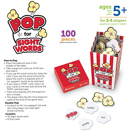 Learning Resources Pop For Sight Words Game, juego de vocabulario/alfabetización, 92 tarjetas, edades 5+