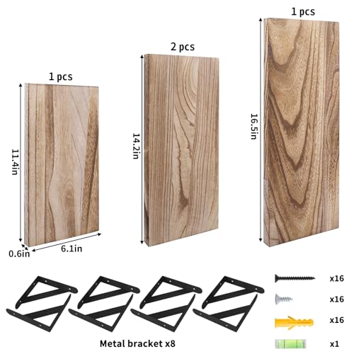 YGEOMER Estantes Flotantes, Estantes de Madera Rústica, 4 Juegos de Estantes de Pared para Decoración de Baño, Dormitorio, Sala de Estar y Plantas (Negro Carbonizado)