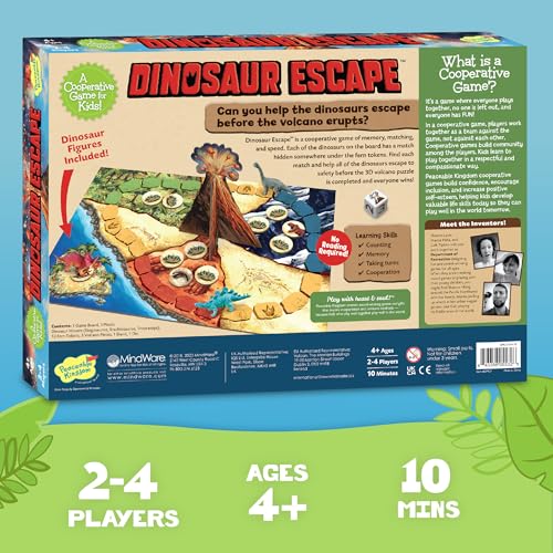 Peaceable Kingdom Dinosaur Escape Juego de memoria cooperativo de lógica y suerte para niños de 2 a 4 años a partir de 4 años