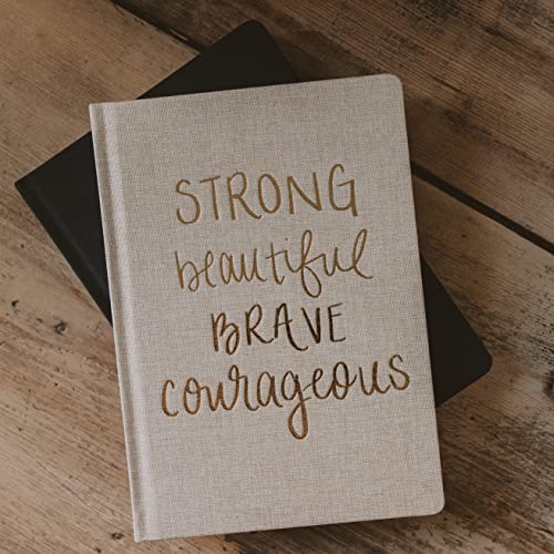 Sweet Water Decor Lindo cuaderno de composición con forro motivacional para mujeres, 100 páginas rayadas para escribir, diario con cubierta inspiradora de tela (fuerte, hermoso, valiente y valiente)