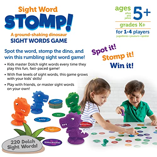 Sight Word Stomp!, Juegos educativos de interior, Alfabeto preescolar, Juguetes cerebrales para niños pequeños, Aprendizaje preescolar para niños pequeños, 114 piezas, Edad 5+