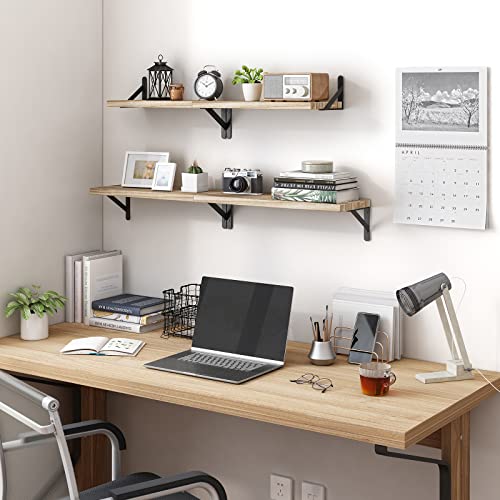 YGEOMER Estantes Flotantes, Estantes de Madera Rústica, 4 Juegos de Estantes de Pared para Decoración de Baño, Dormitorio, Sala de Estar y Plantas (Negro Carbonizado)