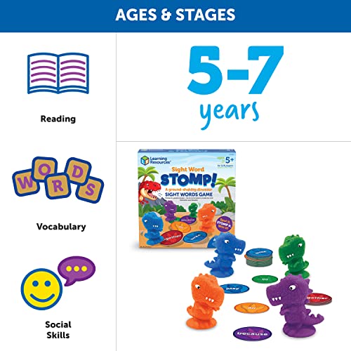 Sight Word Stomp!, Juegos educativos de interior, Alfabeto preescolar, Juguetes cerebrales para niños pequeños, Aprendizaje preescolar para niños pequeños, 114 piezas, Edad 5+
