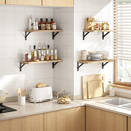 YGEOMER Estantes Flotantes, Estantes de Madera Rústica, 4 Juegos de Estantes de Pared para Decoración de Baño, Dormitorio, Sala de Estar y Plantas (Negro Carbonizado)