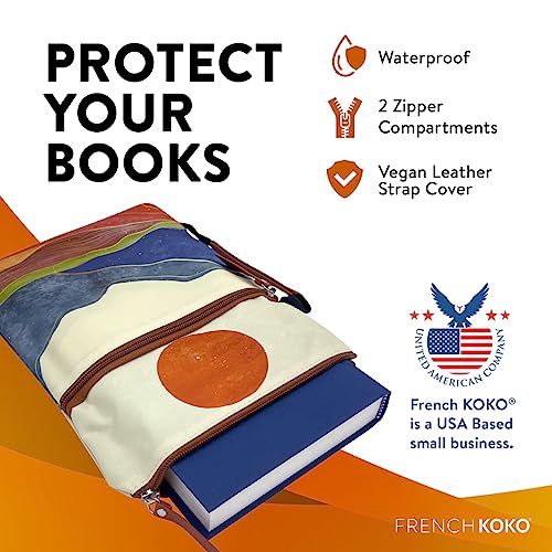 French KOKO Portador de libros impermeable de 3 piezas, funda protectora para libros con bolsillo con cremallera y asa, protector de bolsillo para libros, funda para libros de viaje, funda para libros, funda para transporte de libros, Boho Desert Dreams
