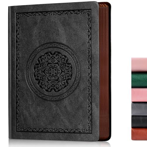 Fetinar Cuaderno de diario forrado de 300 páginas, cuaderno de diario con forro de cuero de tapa blanda para mujeres y hombres, cuaderno de 300 páginas para viajes, negocios, trabajo, oficina, toma de notas escolares, 5,7 x 8,3 pulgadas, negro