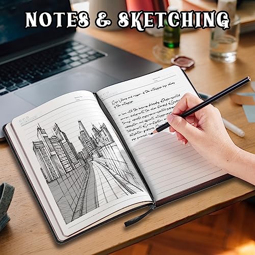 Fetinar Cuaderno de diario forrado de 300 páginas, cuaderno de diario con forro de cuero de tapa blanda para mujeres y hombres, cuaderno de 300 páginas para viajes, negocios, trabajo, oficina, toma de notas escolares, 5,7 x 8,3 pulgadas, negro