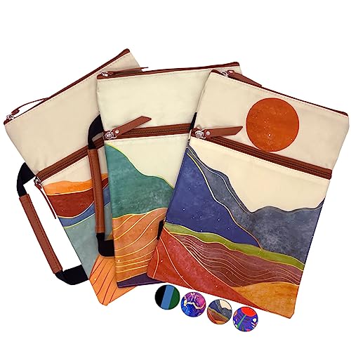 French KOKO Portador de libros impermeable de 3 piezas, funda protectora para libros con bolsillo con cremallera y asa, protector de bolsillo para libros, funda para libros de viaje, funda para libros, funda para transporte de libros, Boho Desert Dreams