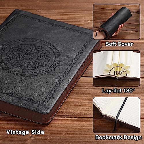 Fetinar Cuaderno de diario forrado de 300 páginas, cuaderno de diario con forro de cuero de tapa blanda para mujeres y hombres, cuaderno de 300 páginas para viajes, negocios, trabajo, oficina, toma de notas escolares, 5,7 x 8,3 pulgadas, negro