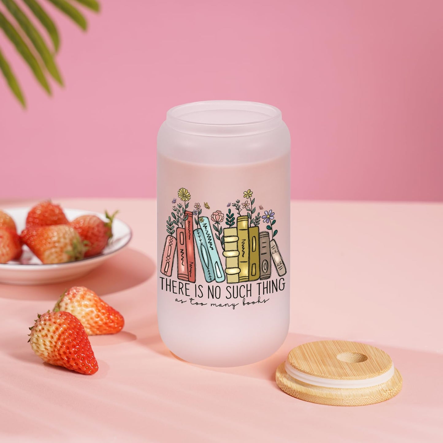 Vasos de vidrio LEADO de 473 ml con tapa y pajita - Regalos para amantes de la lectura - Regalos para el Día de la Madre - Regalos de cumpleaños para amantes de la lectura - Regalos con temática de libros - Accesorios para libros