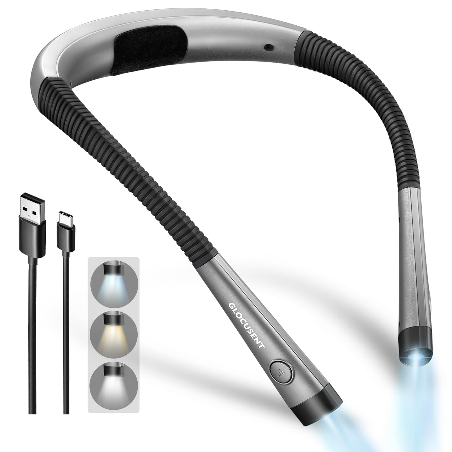 Glocusent Luz de libro, luz de lectura de 3 colores y 6 brillos, luz de cuello flexible, lámpara recargable de larga duración, luz de libro perfecta para leer en la cama, tejer, acampar, reparar, regalos para amantes de los libros