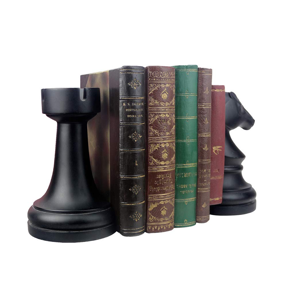 Sujetalibros decorativos Sujetalibros de ajedrez, extremos de libros negros, soportes para libros pesados, decoración única de sujetalibros para oficina, hogar, escritorio, estantería, 7 pulgadas de largo x 4 de ancho x 7 de alto, 1 par/2 piezas