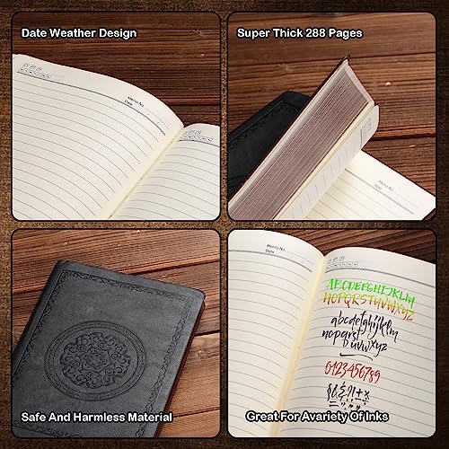 Fetinar Cuaderno de diario forrado de 300 páginas, cuaderno de diario con forro de cuero de tapa blanda para mujeres y hombres, cuaderno de 300 páginas para viajes, negocios, trabajo, oficina, toma de notas escolares, 5,7 x 8,3 pulgadas, negro