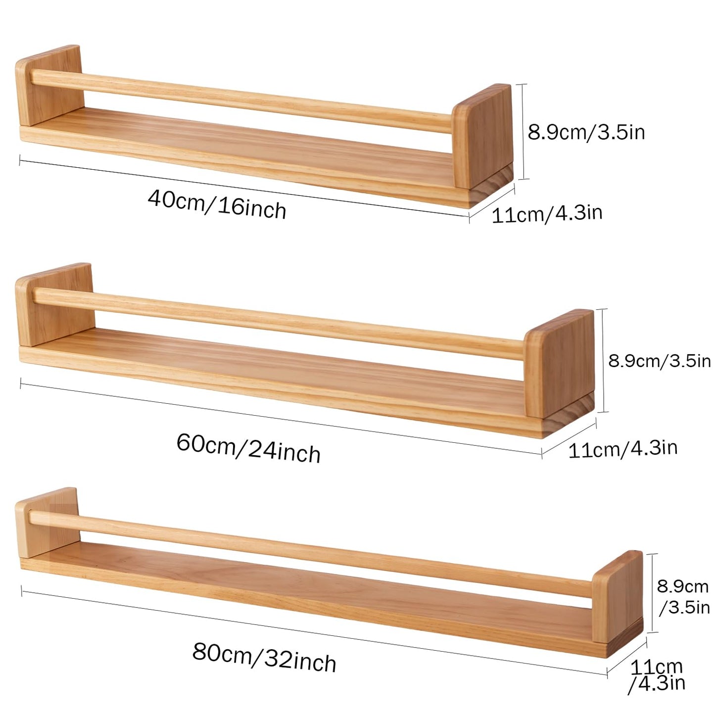 Gieanoo Nursery Book Shelves Wall Mounted, Solid Natural Wood Floating Bookshelves Kids Bookshelf Set of 2 Wall Bookshelves Toys Storage Organizer for Kids Room Bedroom Bathroom Nursery Decor 24inch