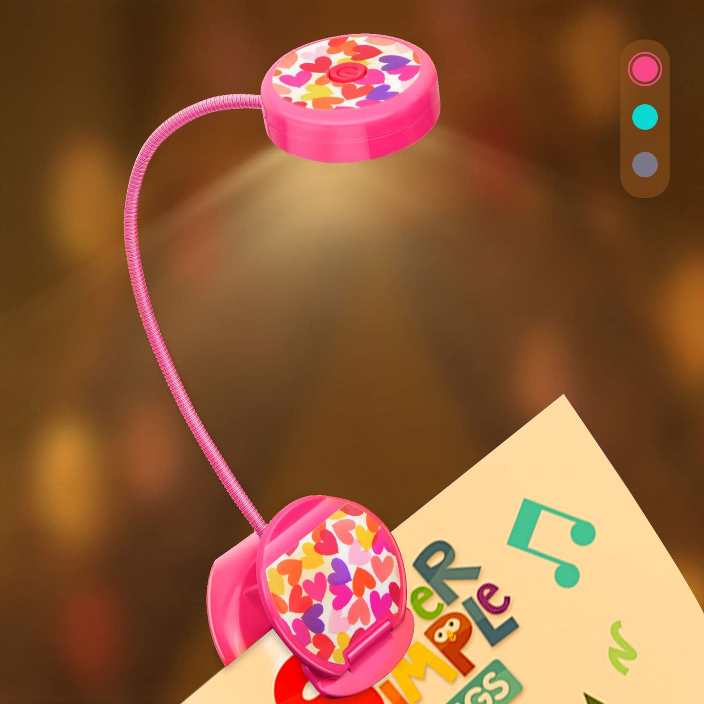 Vekkia Linda luz de libro recargable, luces de lectura con clip para el cuidado de los ojos para leer en la cama, 3 colores y 3 brillos, peso ligero de 1.8 oz, hasta 40 horas de lectura, excelentes regalos para niños y lectores (rojo rosa)