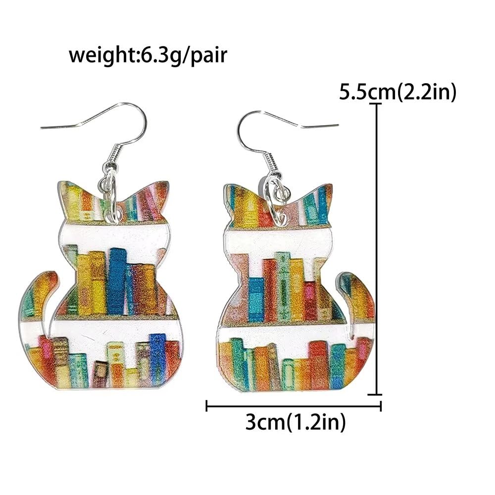 twinkle eye Pendientes de libro de gato Pendientes colgantes de libro de acrílico Regalos para amantes de los gatos Regalos para amantes de los libros para mujeres Bibliotecaria Regalos de regreso a la escuela para maestros