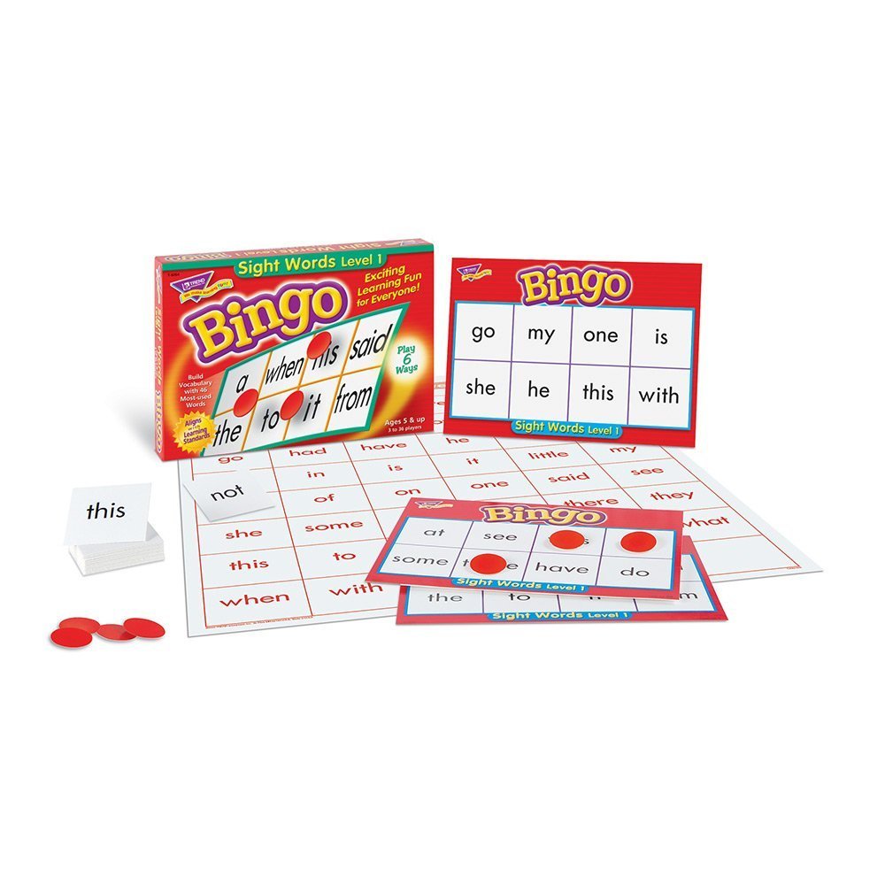 EMPRESAS DE TENDENCIA: Juego de bingo Sight Words nivel 1, forma emocionante para que todos aprendan, juegue de 6 maneras diferentes, ideal para aulas y en casa, de 3 a 36 jugadores, para edades de 5 años en adelante