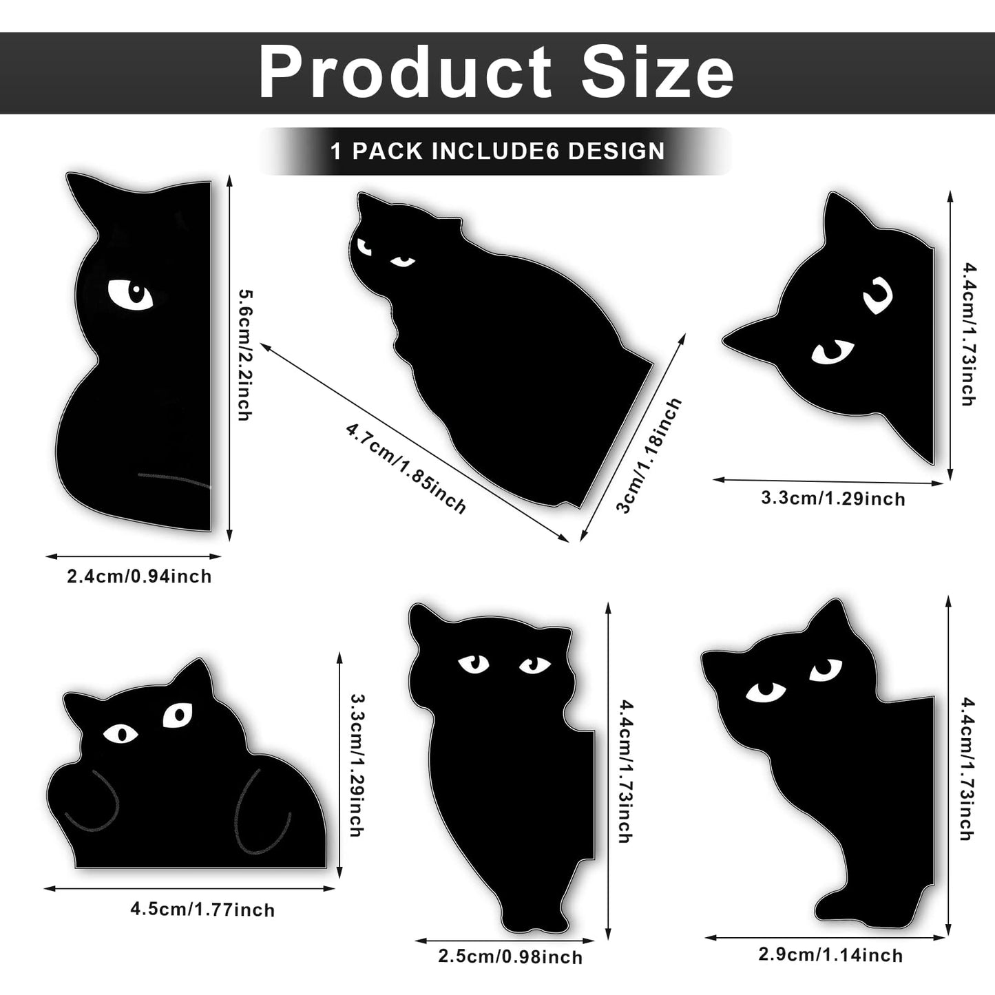 Marcapáginas de gato negro para mujer, 6 marcadores magnéticos, bonitos clips para libros, regalos para amantes de los gatos, clips magnéticos para páginas de libros, marcapáginas kawaii para mujeres, profesoras, estudiantes y amantes de los libros.