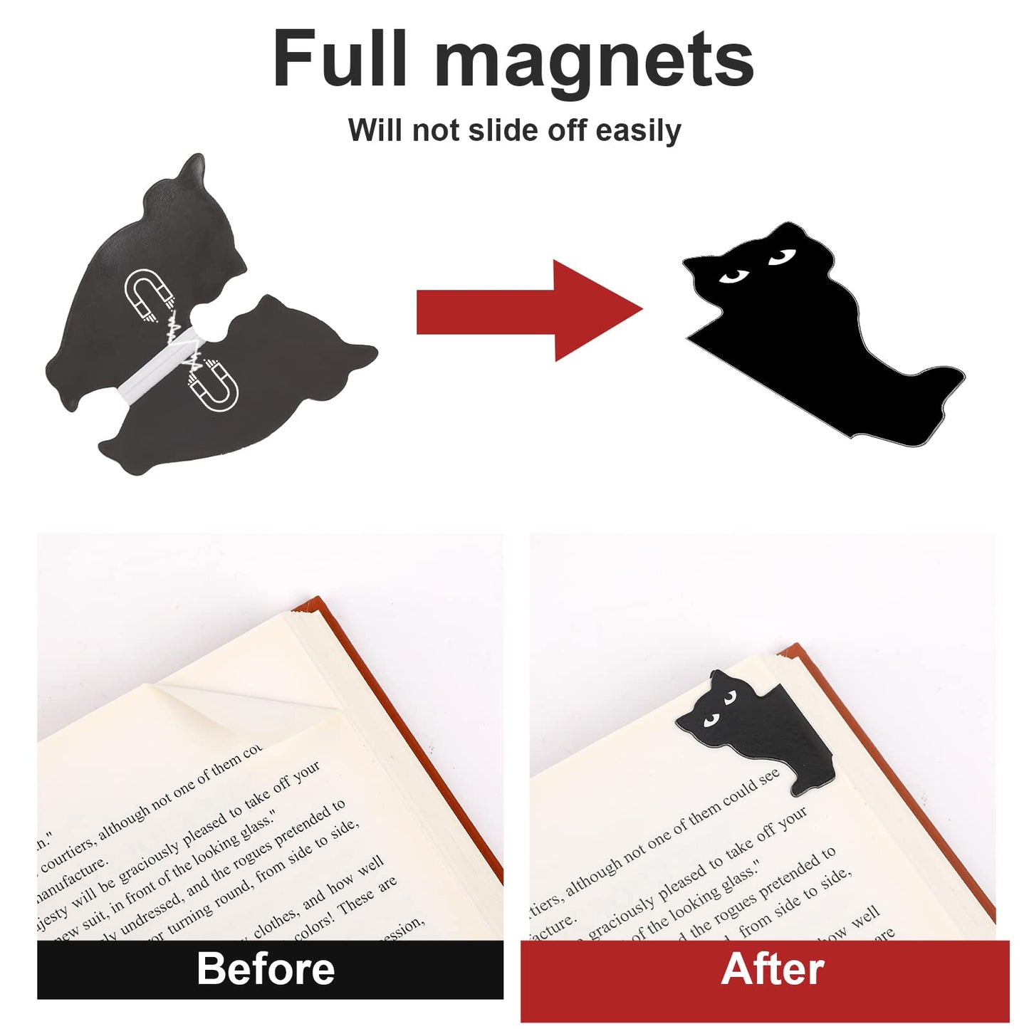 Marcapáginas de gato negro para mujer, 6 marcadores magnéticos, bonitos clips para libros, regalos para amantes de los gatos, clips magnéticos para páginas de libros, marcapáginas kawaii para mujeres, profesoras, estudiantes y amantes de los libros.