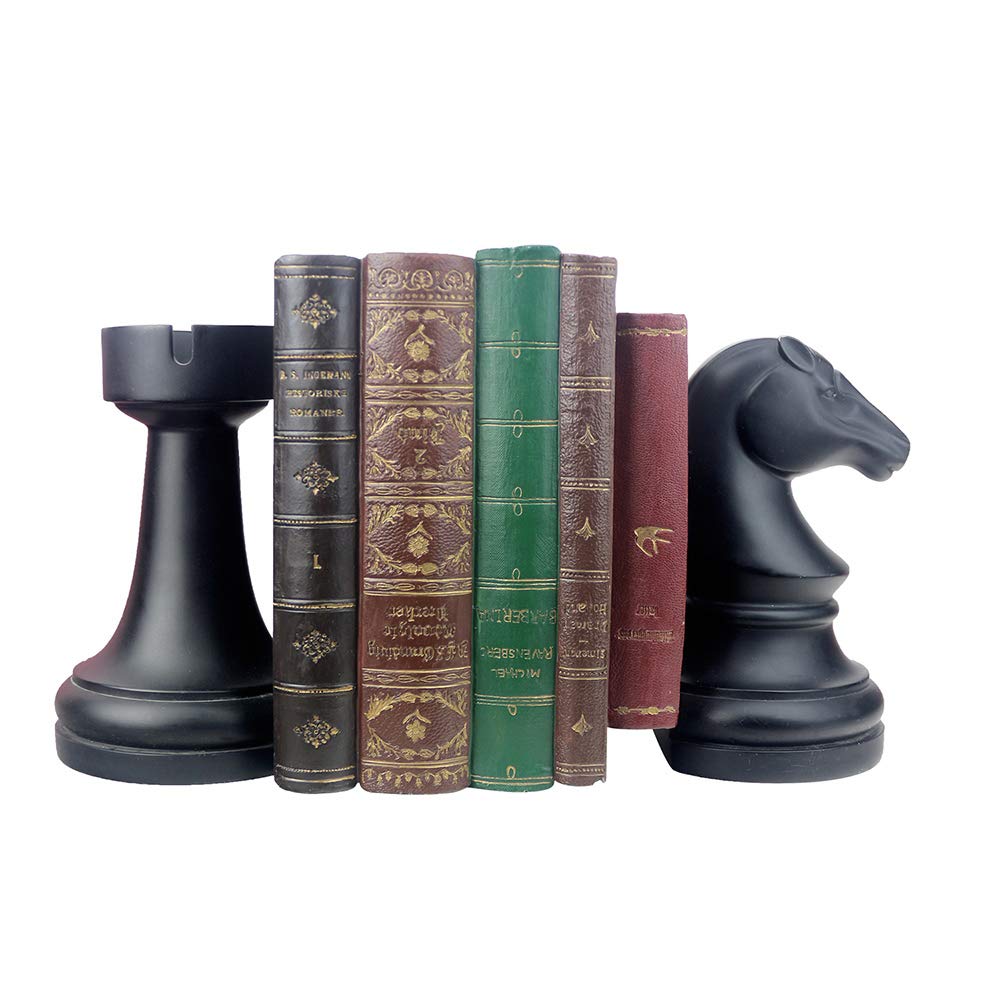 Sujetalibros decorativos Sujetalibros de ajedrez, extremos de libros negros, soportes para libros pesados, decoración única de sujetalibros para oficina, hogar, escritorio, estantería, 7 pulgadas de largo x 4 de ancho x 7 de alto, 1 par/2 piezas