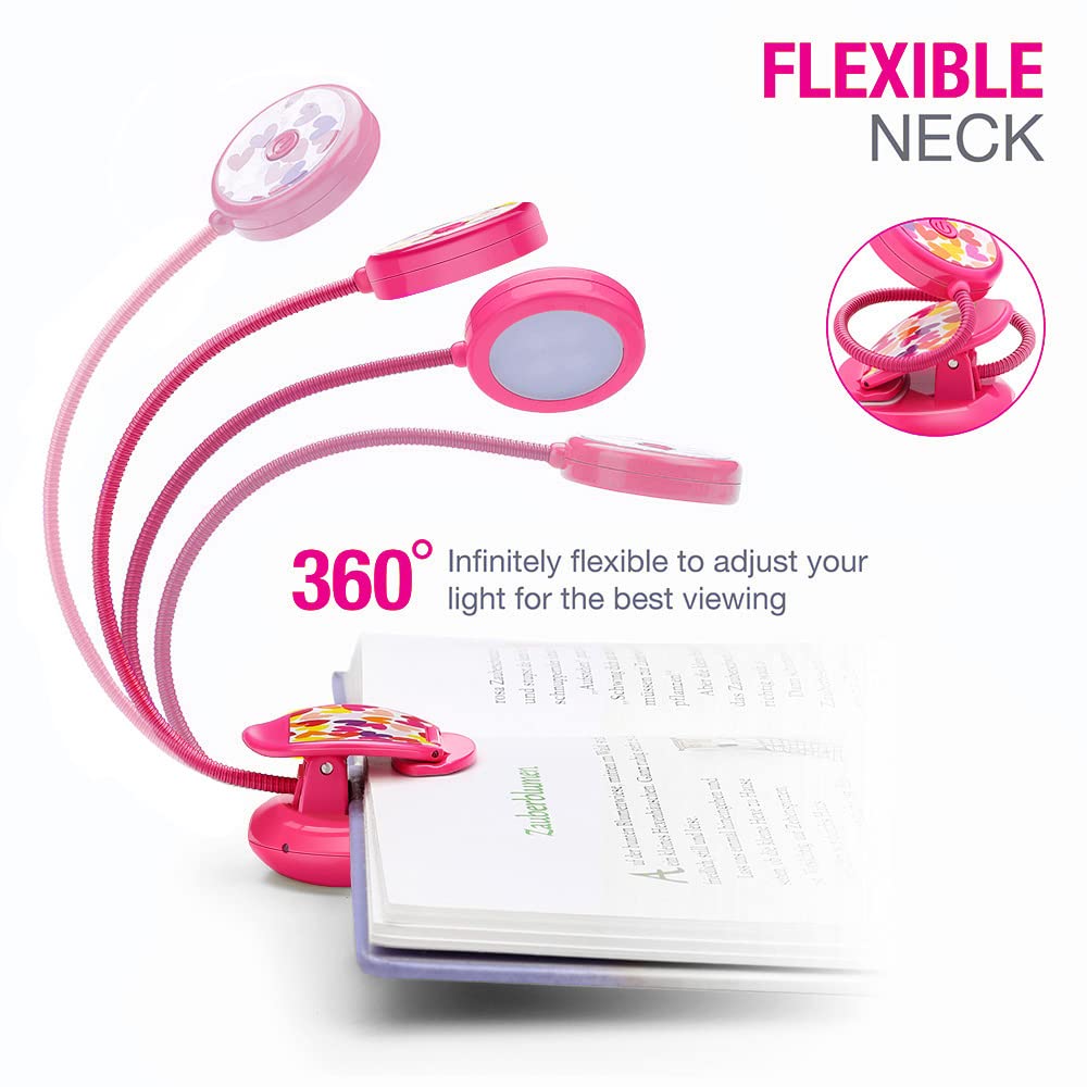 Vekkia Linda luz de libro recargable, luces de lectura con clip para el cuidado de los ojos para leer en la cama, 3 colores y 3 brillos, peso ligero de 1.8 oz, hasta 40 horas de lectura, excelentes regalos para niños y lectores (rojo rosa)