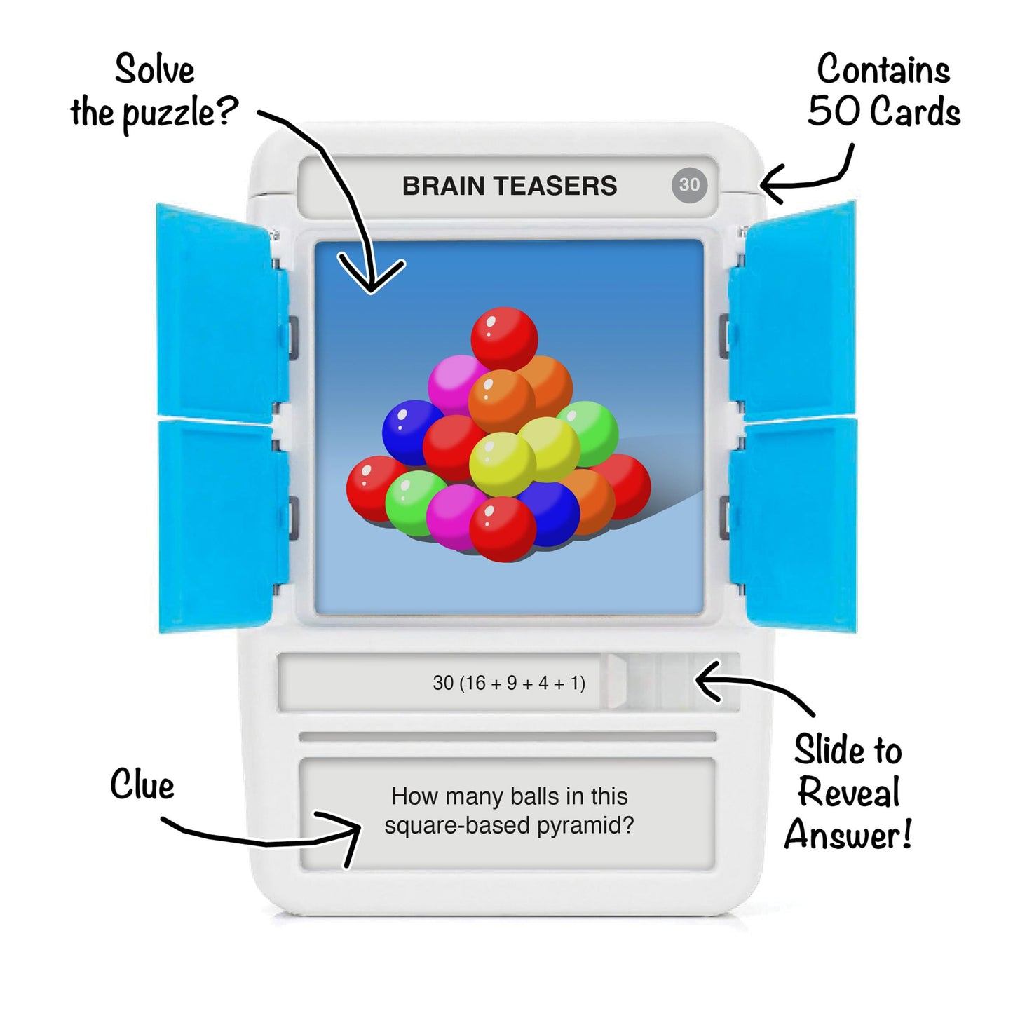 Juego de viaje 100 PICS Brain Teasers - Resuelve 100 rompecabezas | Tarjetas flash con estuche de revelación de diapositivas | Juego de cartas, regalo, relleno de calcetines | Horas de diversión para niños y adultos | Edad 6+
