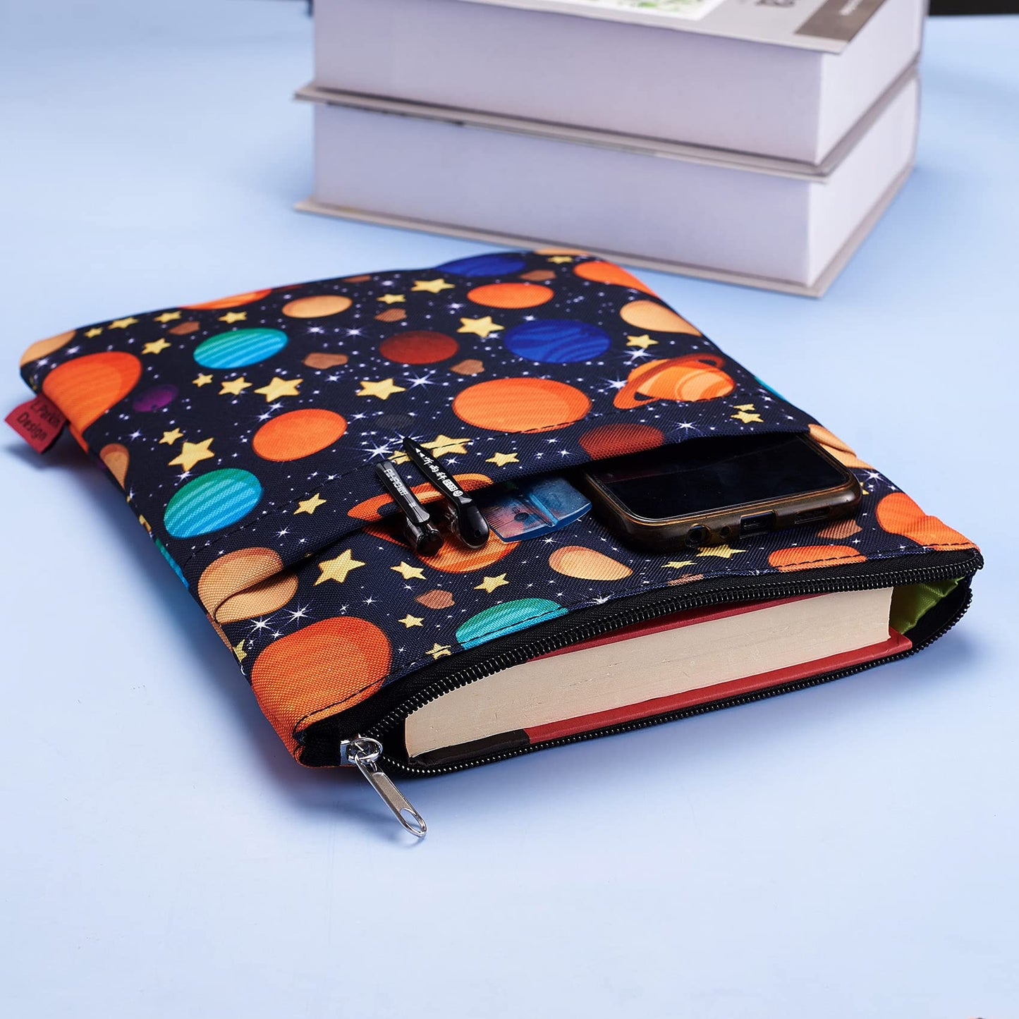 Funda para libros Galaxy Space Protector de libros, fundas para libros de bolsillo, tela lavable, fundas para libros con cremallera, regalo de libro mediano de 11 pulgadas x 8,7 pulgadas