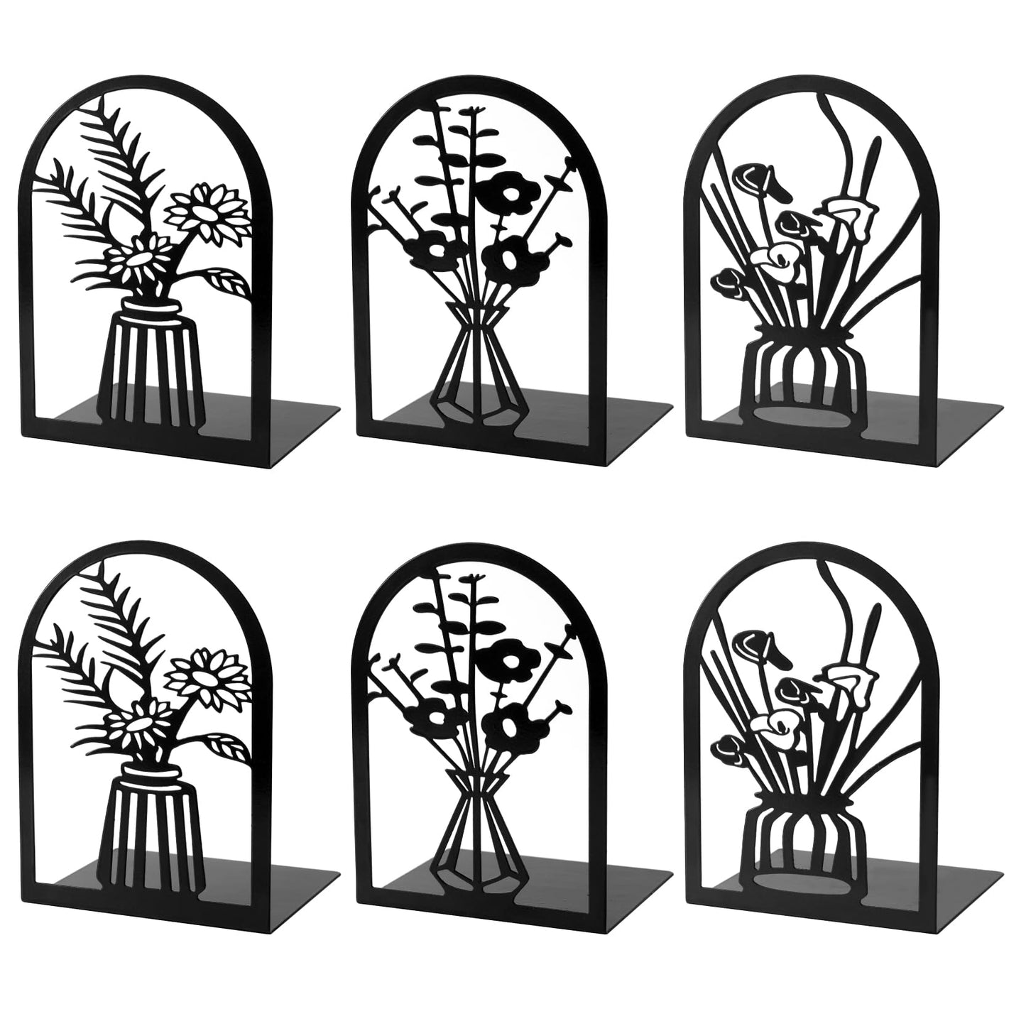 3 pares de sujetalibros de metal, extremos de libros de flores para estantes decorativos, tapón de libro para libros pesados, extremos para sujetar libros para oficina en casa