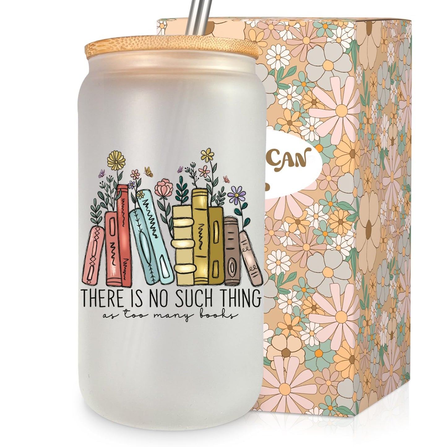 Vasos de vidrio LEADO de 473 ml con tapa y pajita - Regalos para amantes de la lectura - Regalos para el Día de la Madre - Regalos de cumpleaños para amantes de la lectura - Regalos con temática de libros - Accesorios para libros
