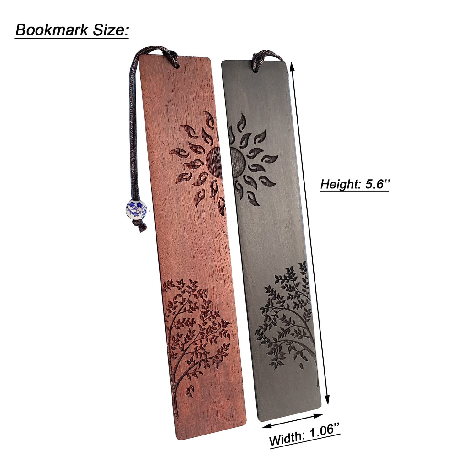 Marcapáginas de madera, regalo único para hombres y mujeres, accesorios para marcapáginas (sol y árbol), 2 uds.