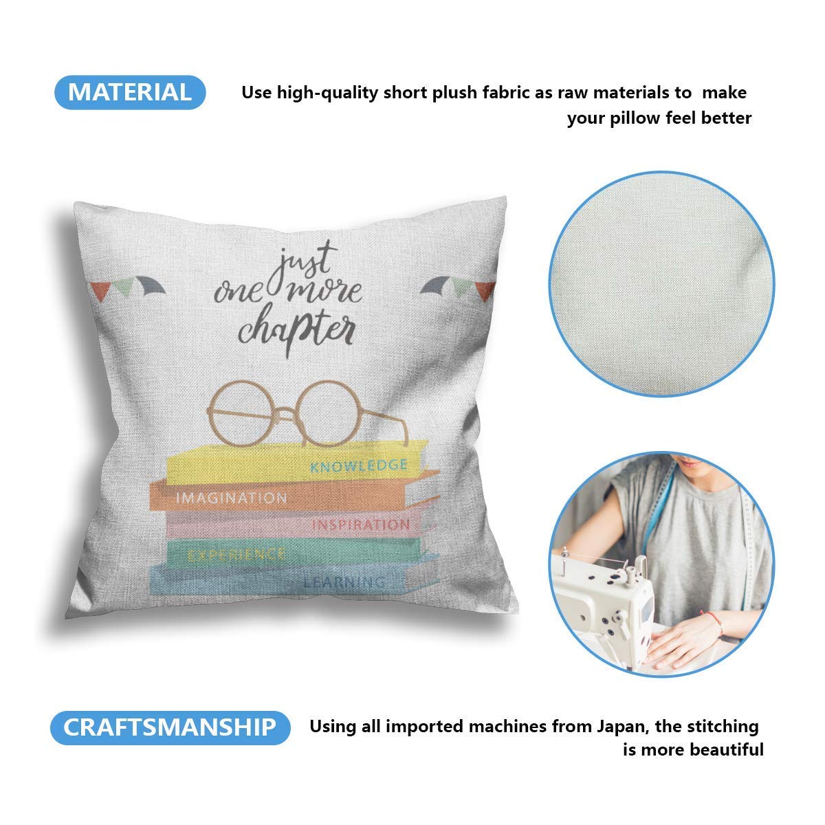 Funda de almohada decorativa con citas motivacionales para lectura, para sofá, aula, amantes de los libros, fundas de almohada para cama, sofá, habitación, hogar, 18.0 x 18.0 in