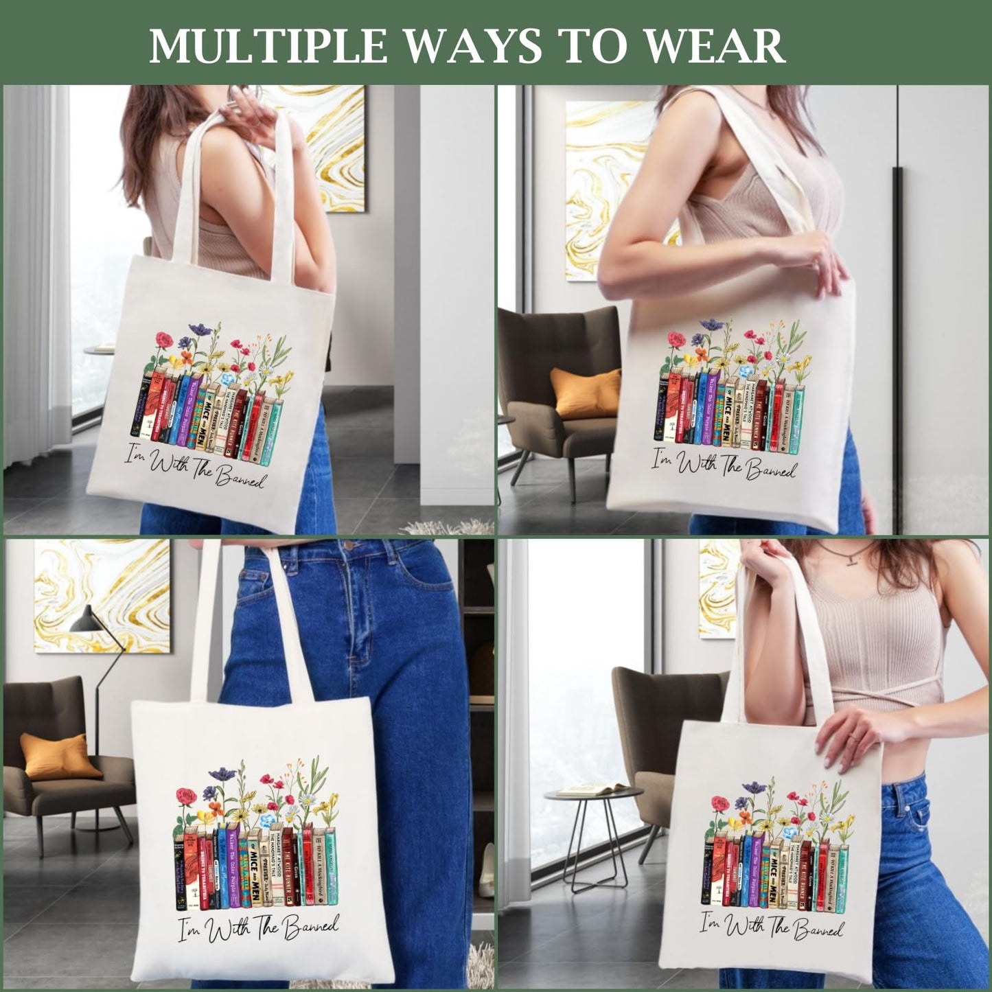 Andeiltech Bolso de mano estético de lona para mujer con bolsillo interior, bolso de hombro, bolsa de compras, bolsas de comestibles reutilizables