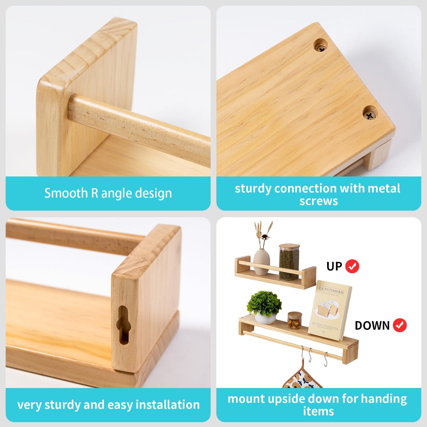 Gieanoo Nursery Book Shelves Wall Mounted, Solid Natural Wood Floating Bookshelves Kids Bookshelf Set of 2 Wall Bookshelves Toys Storage Organizer for Kids Room Bedroom Bathroom Nursery Decor 24inch