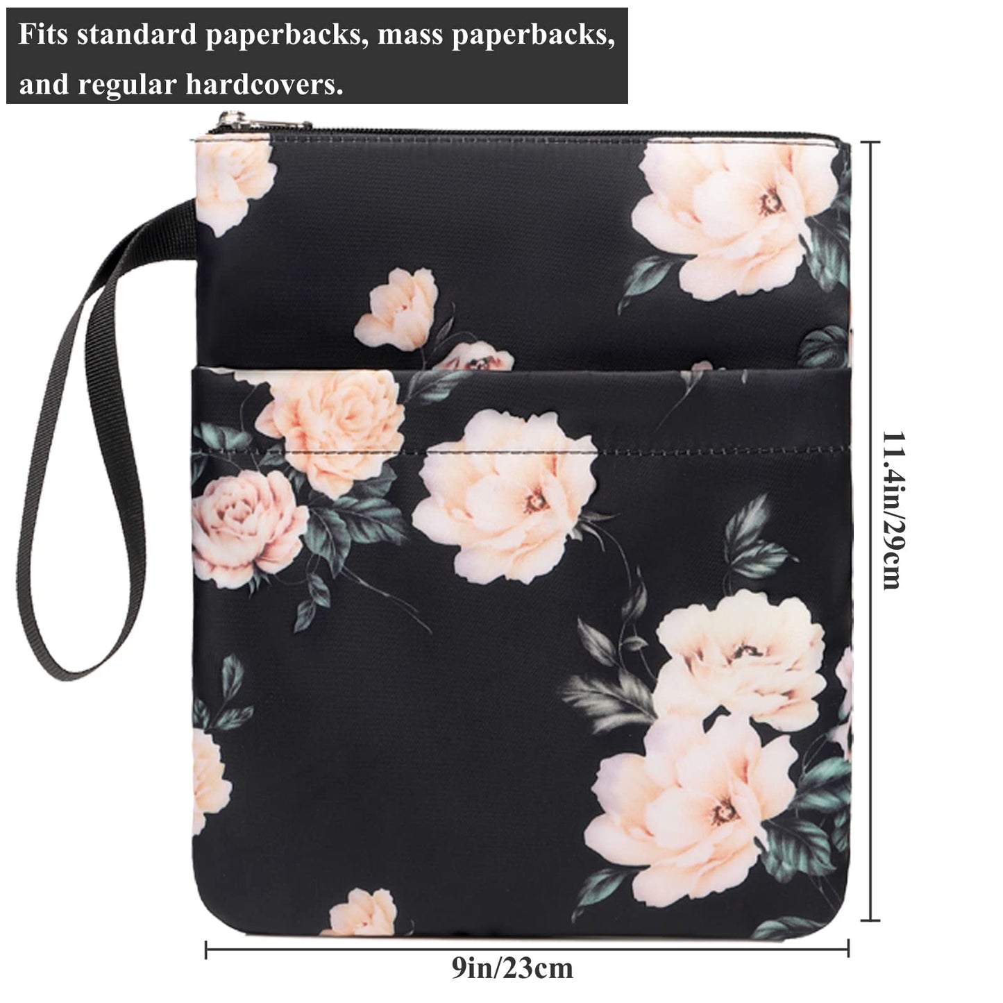 Funda para libros, protector de libros, estampado floral, con cremallera, tela lavable para adolescentes, adultos, amantes de los libros, profesores, estudiantes (mediano, 11 x 8,7 pulgadas)