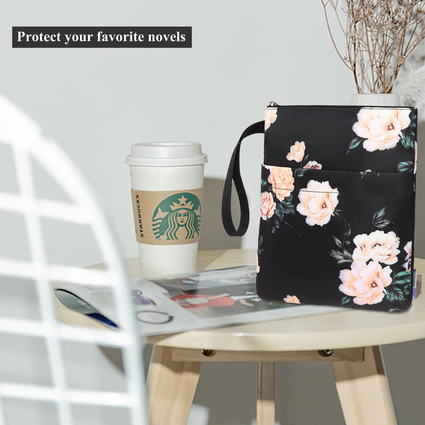 Funda para libros, protector de libros, estampado floral, con cremallera, tela lavable para adolescentes, adultos, amantes de los libros, profesores, estudiantes (mediano, 11 x 8,7 pulgadas)