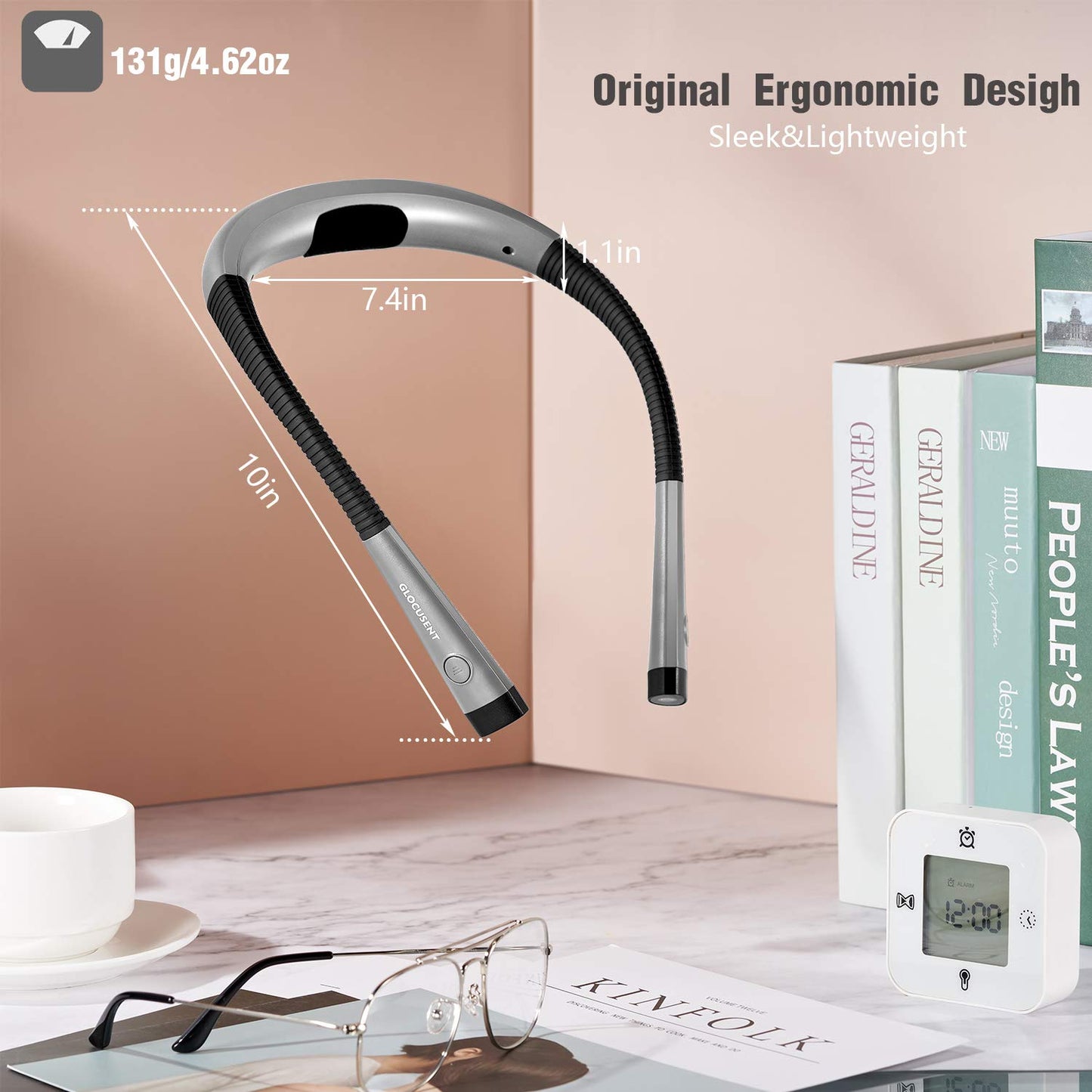 Glocusent Luz de libro, luz de lectura de 3 colores y 6 brillos, luz de cuello flexible, lámpara recargable de larga duración, luz de libro perfecta para leer en la cama, tejer, acampar, reparar, regalos para amantes de los libros