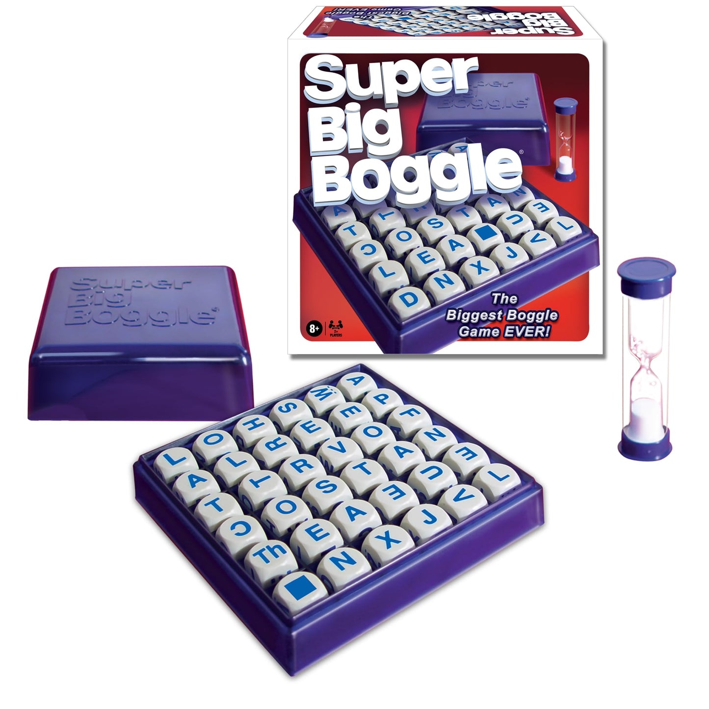 Super Big Boggle con cuadrícula de 6x6 y 36 cubos de letras de Winning Moves Games USA, el juego de Boggle más grande de todos los tiempos, cronómetro de arena de 4 minutos, para 2 o más jugadores, mayores de 8 años (1165)