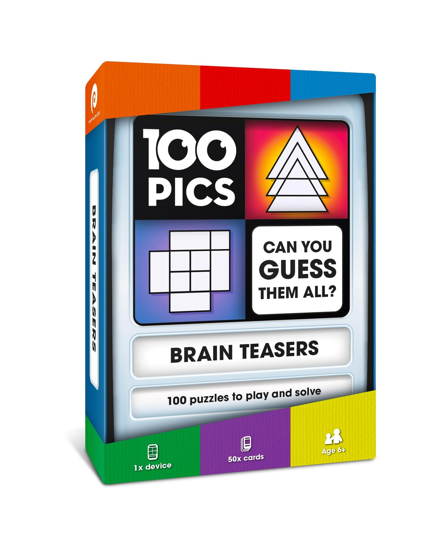 Juego de viaje 100 PICS Brain Teasers - Resuelve 100 rompecabezas | Tarjetas flash con estuche de revelación de diapositivas | Juego de cartas, regalo, relleno de calcetines | Horas de diversión para niños y adultos | Edad 6+