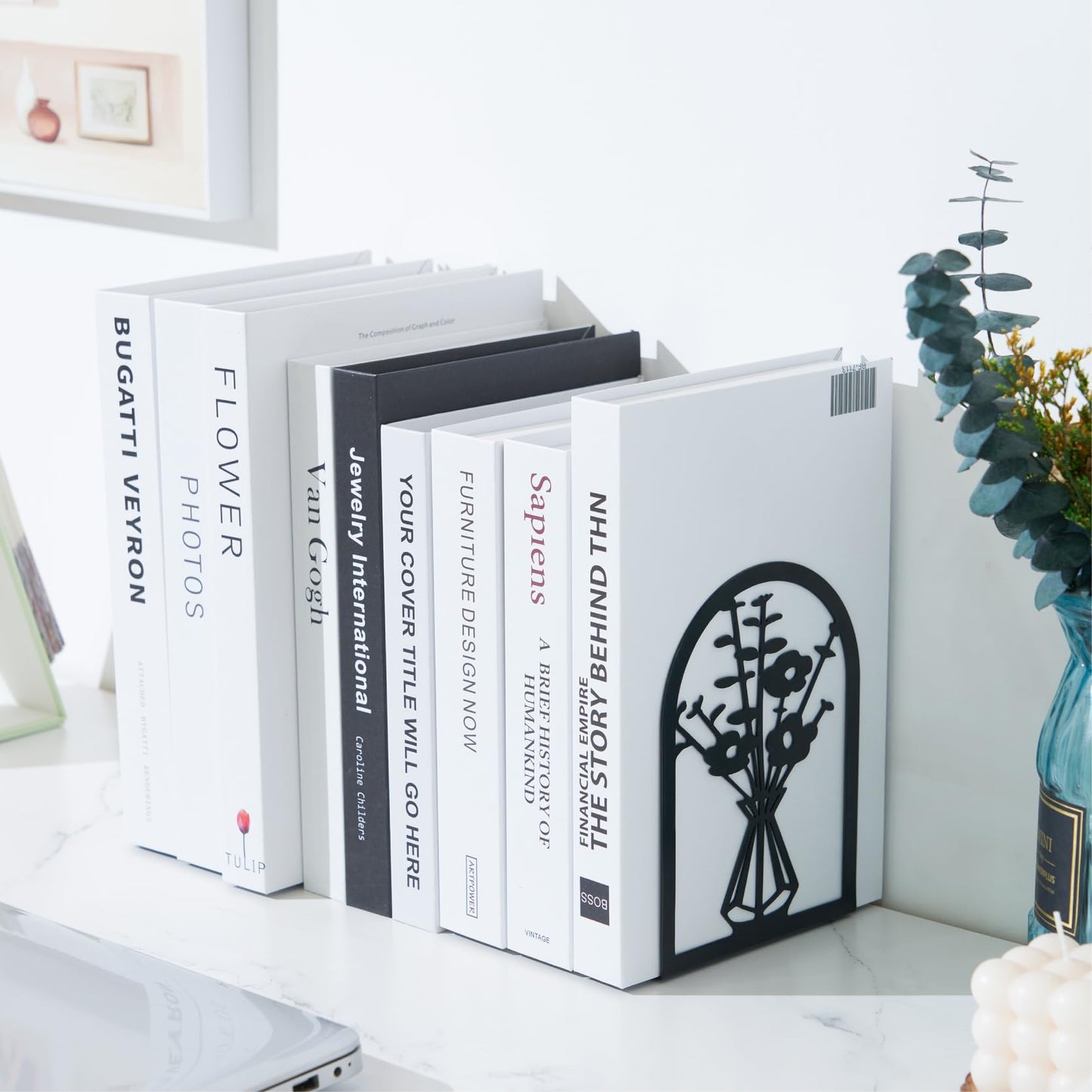 3 pares de sujetalibros de metal, extremos de libros de flores para estantes decorativos, tapón de libro para libros pesados, extremos para sujetar libros para oficina en casa