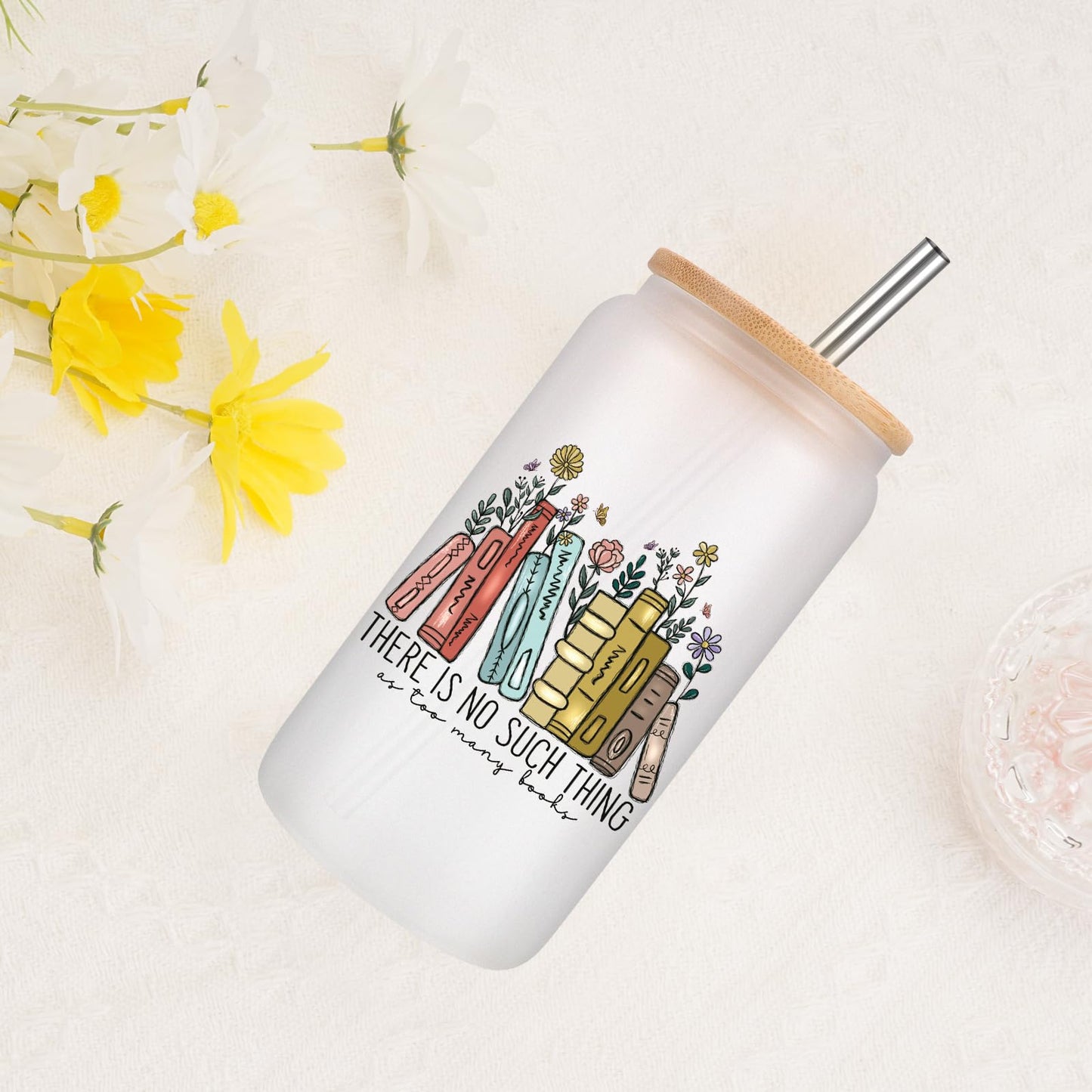 Vasos de vidrio LEADO de 473 ml con tapa y pajita - Regalos para amantes de la lectura - Regalos para el Día de la Madre - Regalos de cumpleaños para amantes de la lectura - Regalos con temática de libros - Accesorios para libros