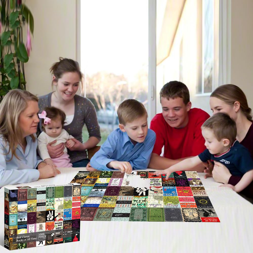 Rompecabezas de libros para adultos de 1000 piezas, rompecabezas de collage de portadas de libros esenciales, 50 mejores libros clásicos para agregar a su lista de deseos literarios, buen regalo para los amantes de los libros