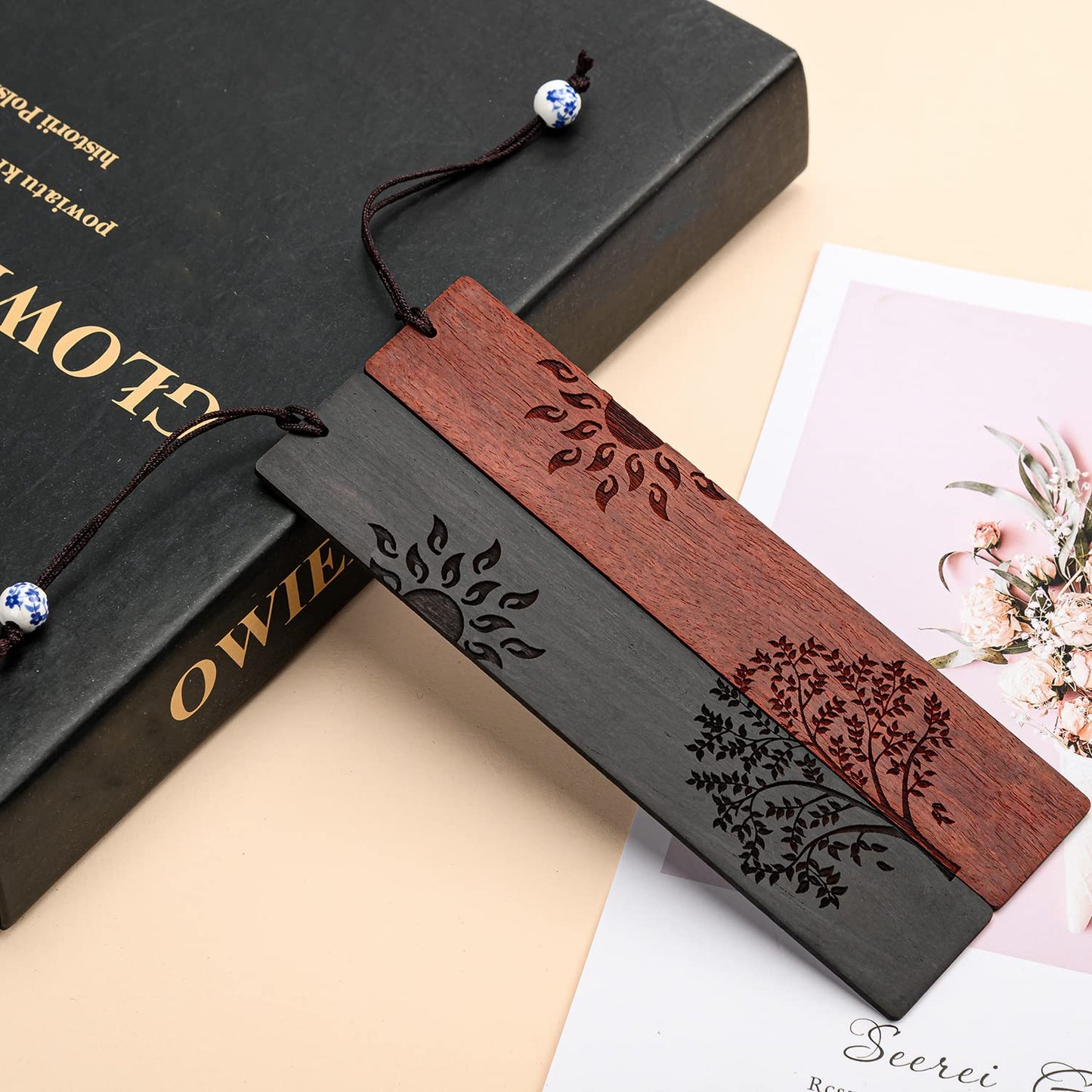 Marcapáginas de madera, regalo único para hombres y mujeres, accesorios para marcapáginas (sol y árbol), 2 uds.