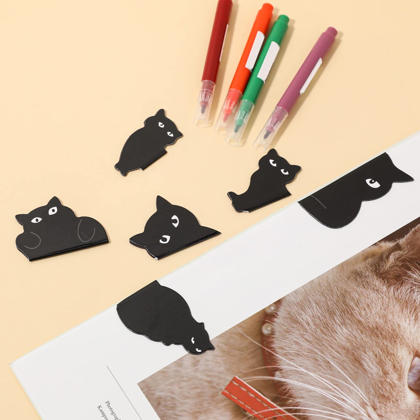 Marcapáginas de gato negro para mujer, 6 marcadores magnéticos, bonitos clips para libros, regalos para amantes de los gatos, clips magnéticos para páginas de libros, marcapáginas kawaii para mujeres, profesoras, estudiantes y amantes de los libros.