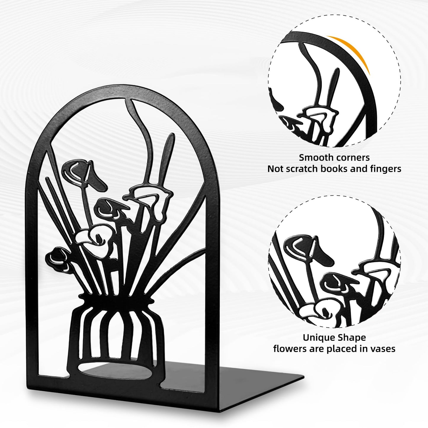 3 pares de sujetalibros de metal, extremos de libros de flores para estantes decorativos, tapón de libro para libros pesados, extremos para sujetar libros para oficina en casa