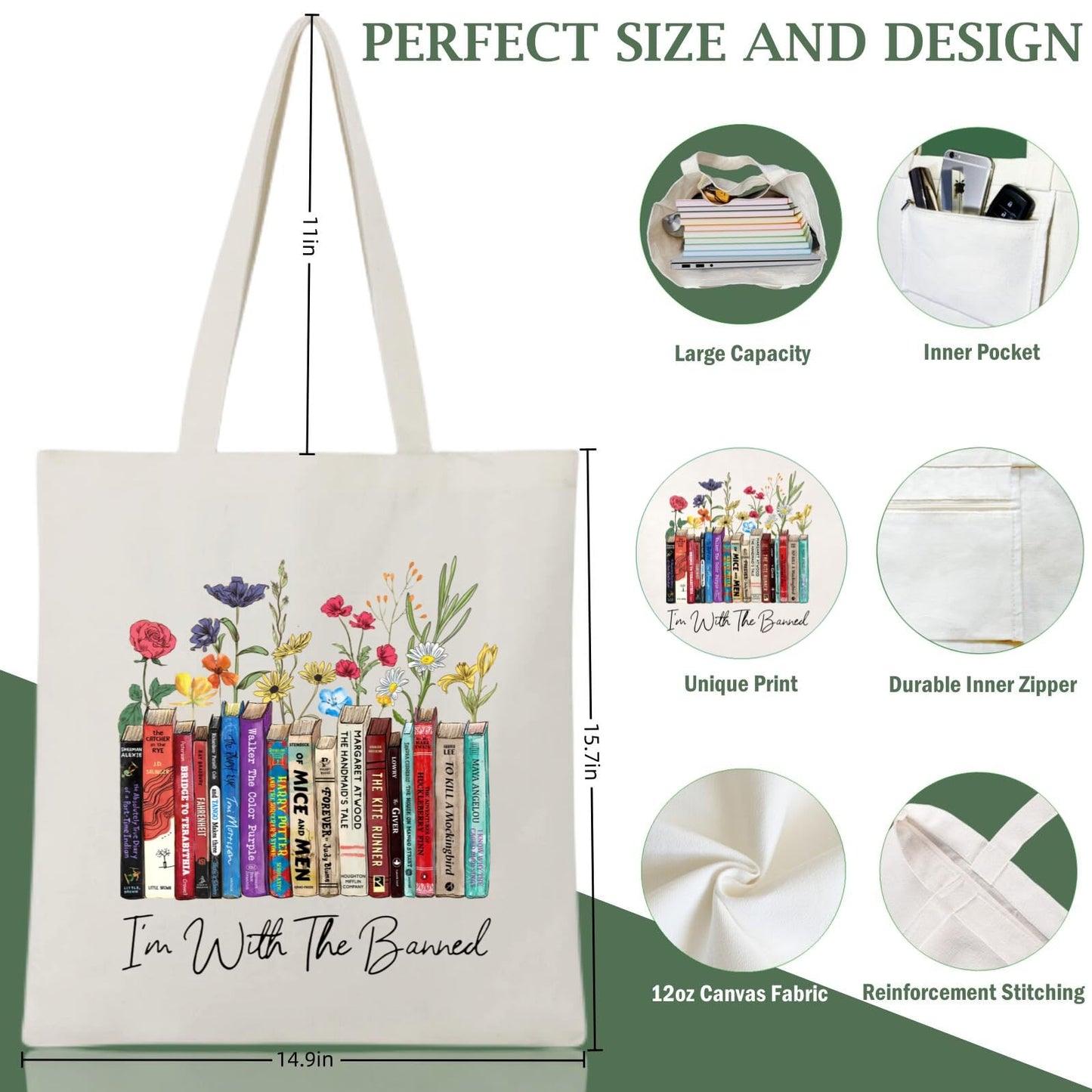 Andeiltech Bolso de mano estético de lona para mujer con bolsillo interior, bolso de hombro, bolsa de compras, bolsas de comestibles reutilizables
