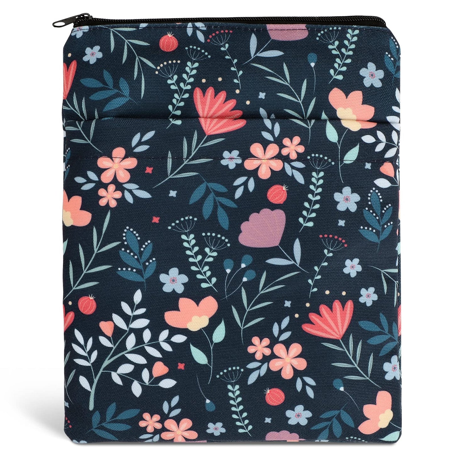 Funda para libros, protector de libros, estampado floral, con cremallera, tela lavable para adolescentes, adultos, amantes de los libros, profesores, estudiantes (mediano, 11 x 8,7 pulgadas)