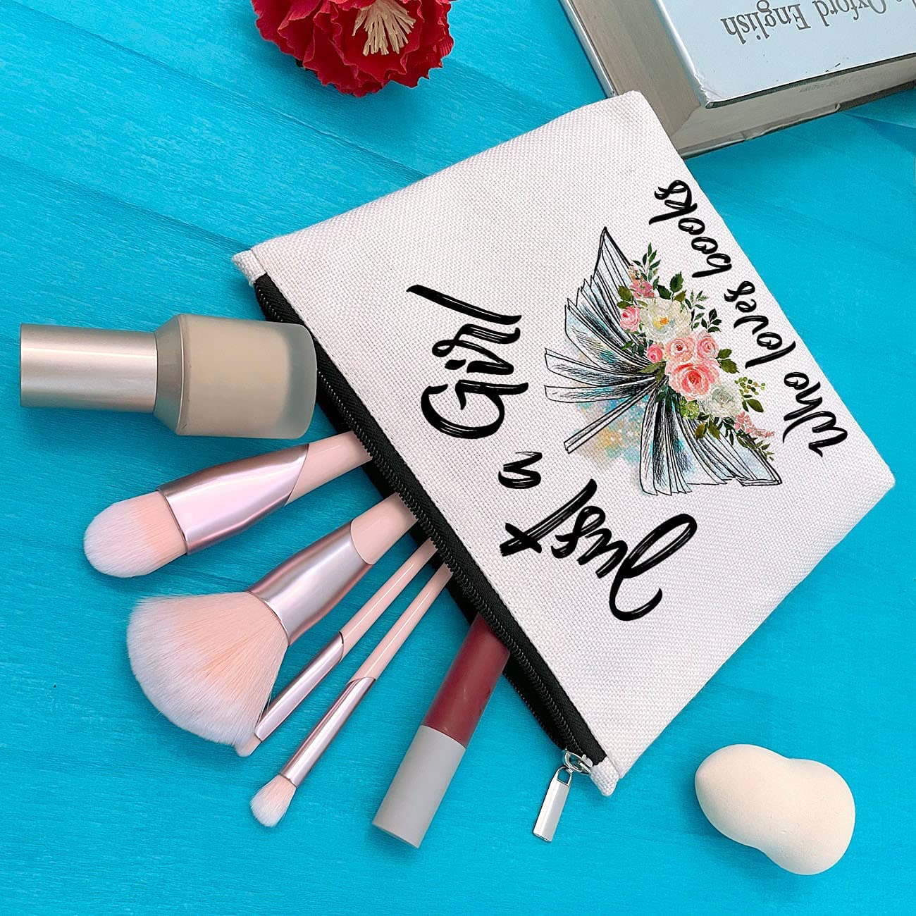 GevGuxLuo Book Lovers Gifts, Book Makeup Bag for Women with Mirror, Birthday Gifts for Daughter Sister Bestie Librarian Readers Who Loves Books, Bookish Gifts Cosmetic Bag Zipper Pouch for Book Lovers