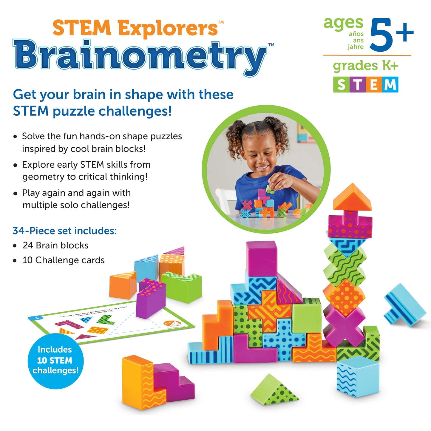 Learning Resources STEM Explorers Brainometría - 34 piezas, edades 5+ juguetes STEM para niños, juguetes y juegos de rompecabezas, juegos de jardín de infantes, regreso a la escuela